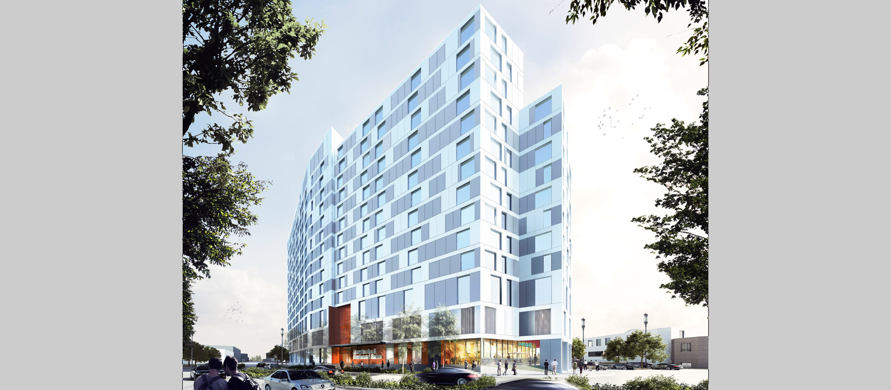 photo rendering of 510 room dual-brand hotel project at Parcel A in the Seaport