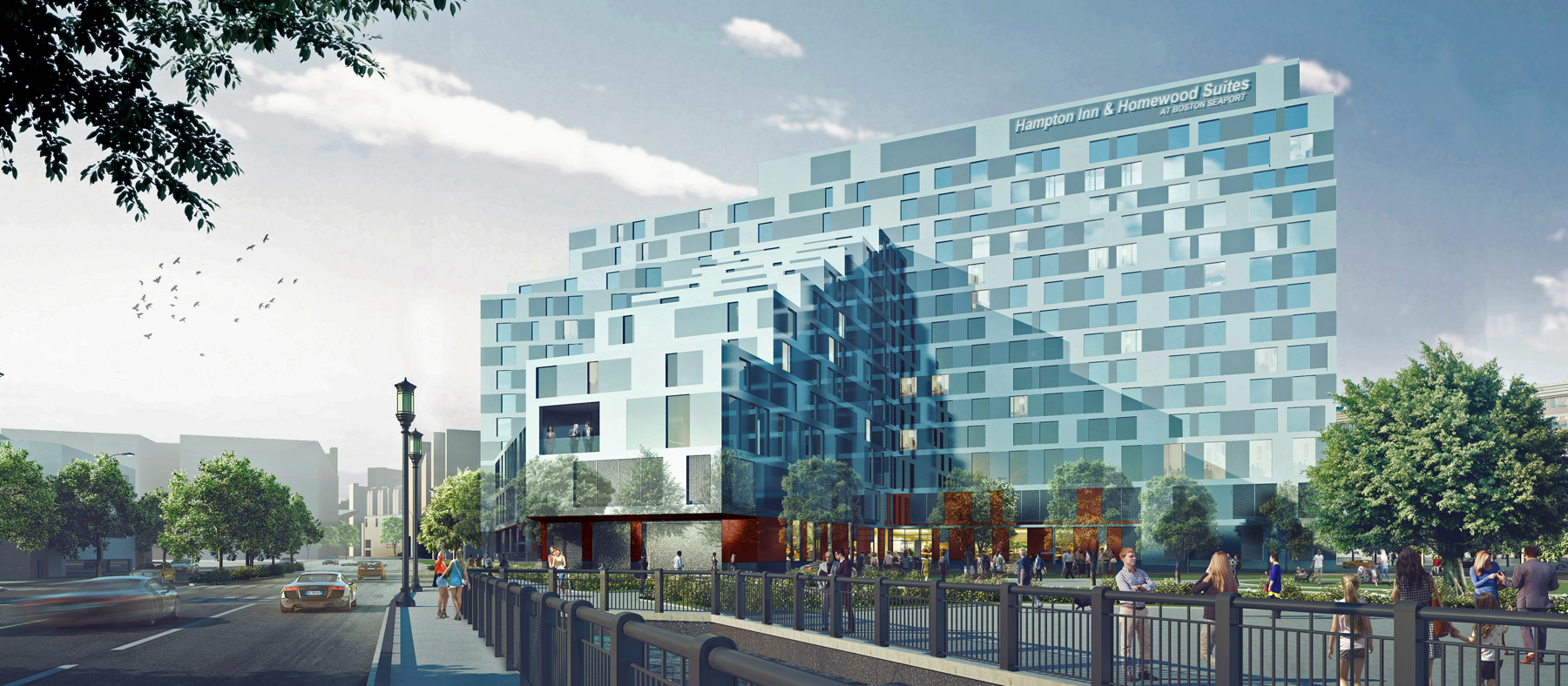 photo rendering of 510 room dual-brand hotel project at Parcel A in the Seaport